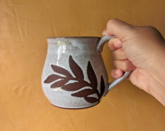 Fern Coffee Mug, White Pottery Mug, Farmhouse Ceramic Mug, Large Coffee Cup, Handmade Tea Stoneware Mug