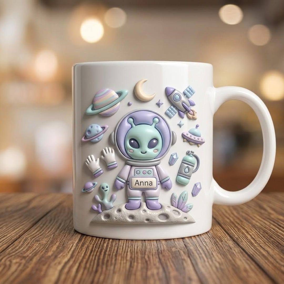 Personalized Alien Ceramic Mug, Custom Space Coffee Cup, Kawaii Galaxy ...