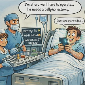 Tapis de souris Tech Gift - Dessin animé amusant sur la dépendance aux téléphones portables