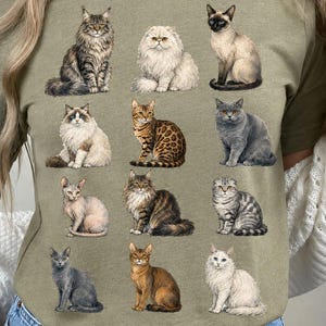 T-shirt Vintage Cat Collage: Griglia felina illustrata, maglietta Comfort Colors® tinta in capo