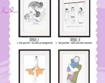 Custom Father Child Line Portrait, Minimalist Hand-Drawn Keepsake (Digital Download)