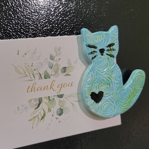 Blue Heart Ceramic Cat Fridge Magnet