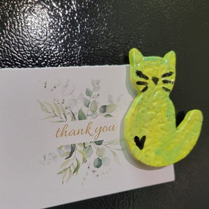Green Heart Ceramic Cat Fridge Magnet