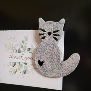Gray Heart Ceramic Cat Fridge Magnet