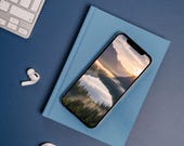 Sunrise Mountain Phone Wallpaper, Nature Mobile Background, Forest Lake iPhone Wallpaper, Aesthetic Digital Download