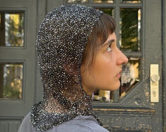 Festival Outfit, Balaclava Strick Haube, Durchsichtige Kopftuch