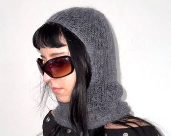 Graue gestrickte Balaclava, gestrickte Haube, Balaclava, Frühlingsstrick Balaclava