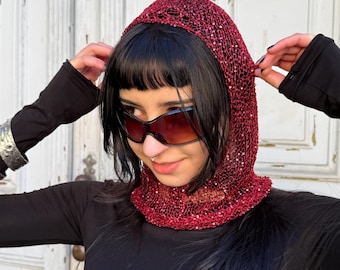Cagoule d'été à sequins, tenue de festival, accessoires rave, chapeau léger à capuche