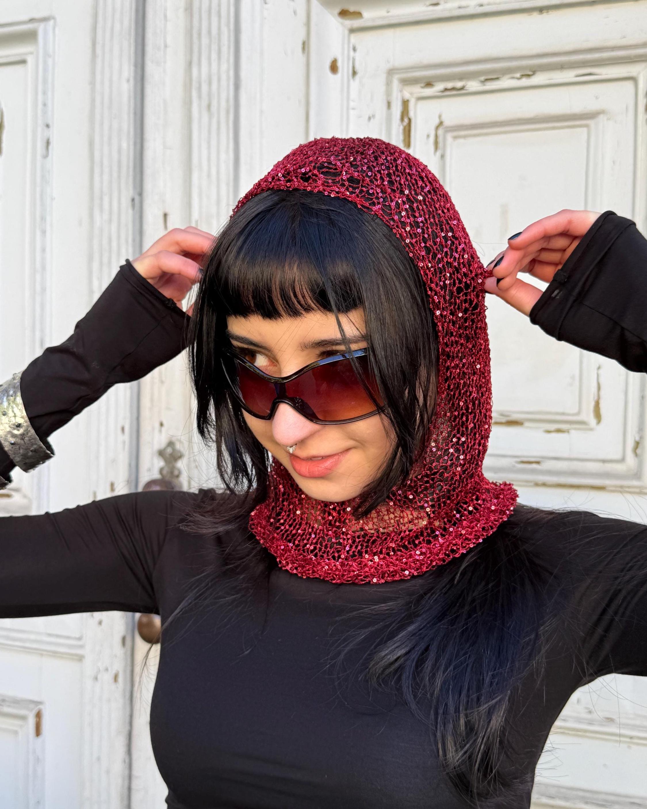 Sequin Summer Balaclava, Festival Outfit, Rave Accessories, Lightweight Hood Hat