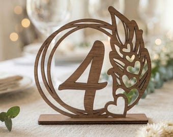 Boho Wooden Wedding Table Numbers, Rustic Botanical Event Decor Signs