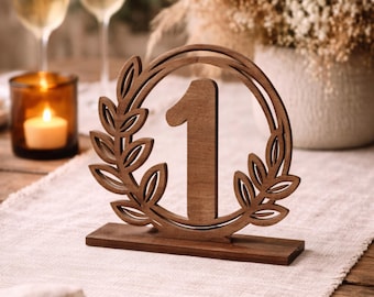 Floral Wood Wedding Table Numbers, Rustic Botanical Event Decor Signs