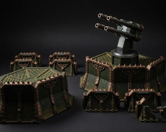 Defensive Platforms Barriers Wargame Terrain 28mm 32mm — Fortification Scenery — Unpainted Grimdark
