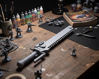 Warhammer 40K Space Marine Chainsword Prop Replica — Grimdark Sci-Fi Imperial Fan Art Display — Gaming Collector Room Decor Gift
