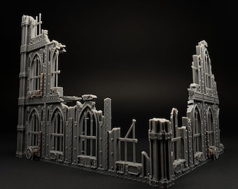 Gothic Ruins Wargame Terrain 28mm 32mm — Destroyed Building — Unpainted Grimdark Scenery — Tabletop