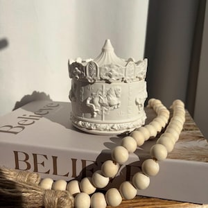 Carousel Candle Holder with Lid, Vintage Style Decorative Box, Handmade Jesmonite Home Decor