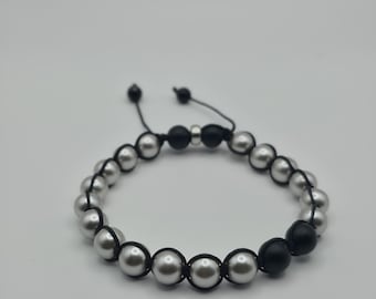 Bracelet fait main en perles d'argent noir – Bijoux minimalistes en cordon ajustable
