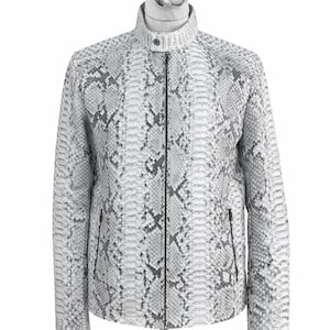 Chaqueta de piel de pitón natural para hombre, piel de serpiente exótica, con cremallera, abrigo de lujo llamativo.