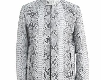 Natuurlijk leren jack van python voor heren, luxe luxe statement jas met ritssluiting en exotische slangenleer