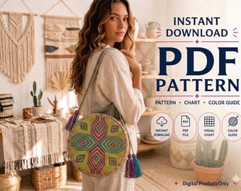 Schema per uncinetto Wayuu Mochila - Design originale - Motivo arazzo JPG - Nessuna istruzione scritta - SOLO SCHEMA