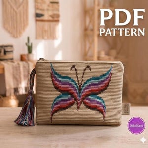 Wayuu Mochila Style Crochet Clutch Butterlfy PATTERN: Colorful Geometric Boho Mochila (PDF Download)