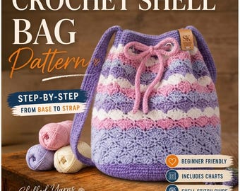 Crochet Bag Pattern PDF, Shell Stitch Mochila Bag Chart, Crossbody Purse, Vintage Tote