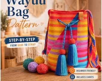 Patrón de ganchillo para bolso Wayuu, tutorial de tapicería, bandolera estilo boho (descarga en PDF)