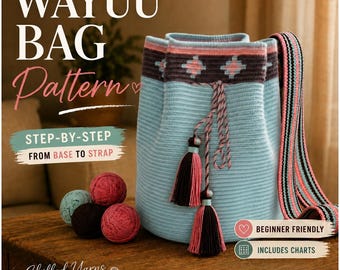Modello all'uncinetto per borsa Wayuu Mochila in PDF, solo schemi per uncinetto arazzo, tutorial di design, download digitale