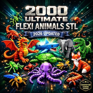 2000+ Flexi Animals STL & 3MF Pack | Articulated Animal 3D Print Files | Fidget Toys | Instant Download | Commercial License