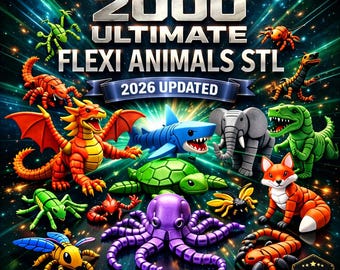 2000+ Flexi Animals STL & 3MF Pack | Articulated Animal 3D Print Files | Fidget Toys | Instant Download | Commercial License