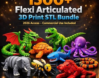 1500+ Flexi Animals STL & 3MF Pack | Articulated Animal 3D Print Files | Fidget Toys | Instant Download