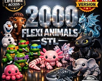 2000+ Flexi Articulated STL Bundle | Articulated Mini Animals 3D Print Files | Cute Flexible Toy Models Pack | Print-in-Place Bundle