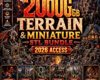 2000GB+ Terrain & Miniature STL Bundle – 2 TB+ 3D Print Files Mega Pack, Dungeons, Ruins, Digital Files