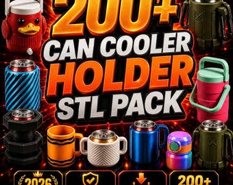 200+ Cooler Can Holder STL Bundle, Can Cooler STL Pack, Beer Sleeve STL Collection, Beverage Holder 3D Print Files, Commercial Use