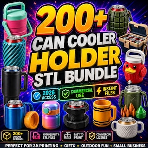 200+ Can Cooler Holder STL Bundle, Beverage Sleeve 3D Print Files, Drink Insulator STL Pack, Tumbler Holder Collection, Digital Files