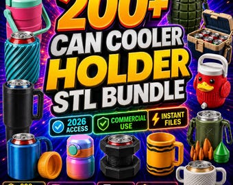 200+ Can Cooler Holder STL Bundle, Beverage Sleeve 3D Print Files, Drink Insulator STL Pack, Tumbler Holder Collection, Digital Files