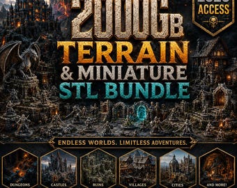 2000GB Terrain & Miniature STL Bundle, Fantasy dnd Terrain, Castles, Dungeons, Fantasy Tabletop Scenery, Digital Files