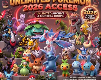 Unlimited Pokemon STL REMASTERED, Pokemon Miniatures, Pack, 3D STL Files, Pokemon 3MF + Files
