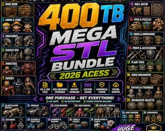 400TB +Mega STL Bundle, Flexi Animals, Dragons, Vehicles, Anime Figures, Props, 3D Print Files Collection