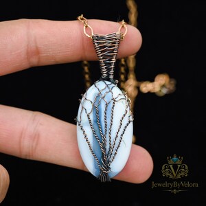 Blue Opal Pendant Copper Wire Wrapped Gemstone Pendant Handmade Jewelry