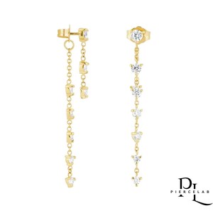 Pendientes colgantes de cadena con diamantes cultivados en laboratorio, delicados pendientes de adelante hacia atrás, pendientes de diamantes dobles colgantes, joyería nupcial minimalista