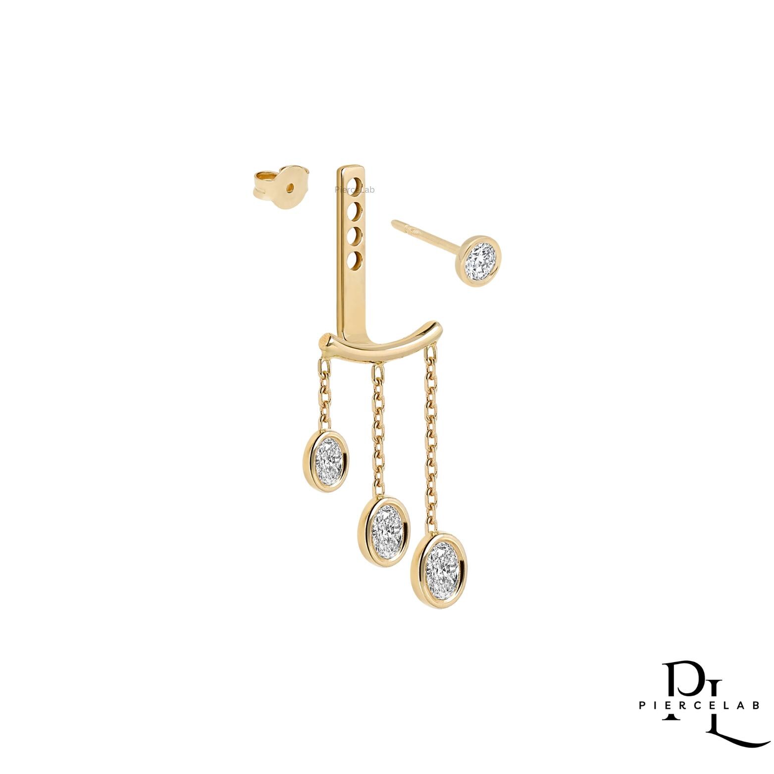 14k Gold Lab Grown Diamond Ear Jacket, Front Back Earrings, Bezel Set…