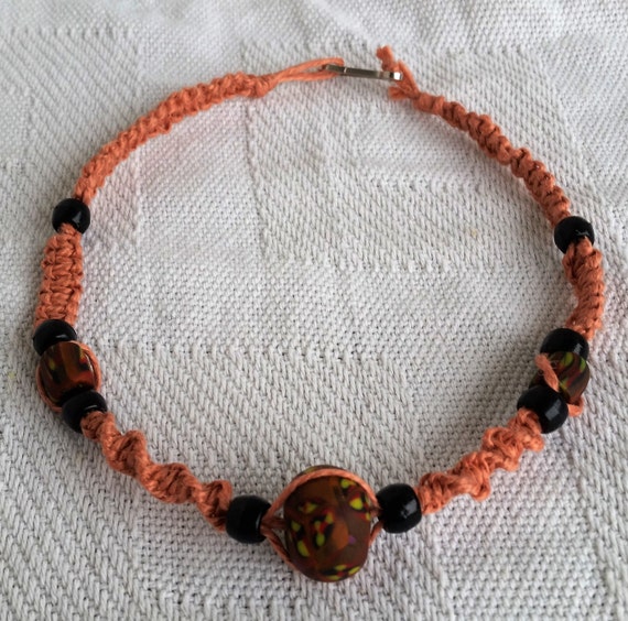 Hemp Necklace with Handmade Clay Beads hippie hemp choker | Etsy