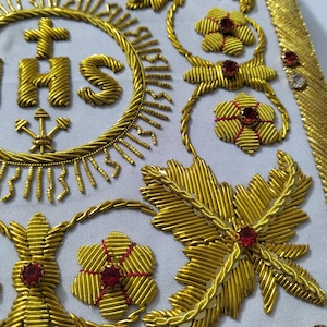 Hand Embroidered IHS Gold Bullion Pall | Byzantine Catholic Vestment Embroidery image 7