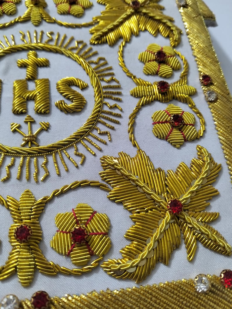 Hand Embroidered IHS Gold Bullion Pall | Byzantine Catholic Vestment Embroidery image 7