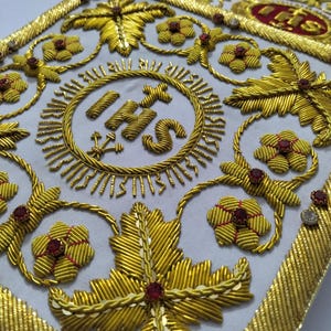 Hand Embroidered IHS Gold Bullion Pall | Byzantine Catholic Vestment Embroidery image 6