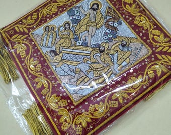 Handgestickte Epigonation Palitsa | Auferstehungs-Ikon-Gewand-Knie-Schoner, Goldschmiede-Stickerei