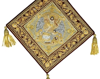 Icono de la Resurrección bordado a mano / Rodillera litúrgica ortodoxa