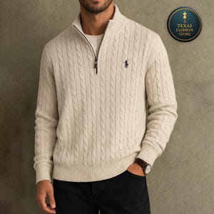 Jersey de punto trenzado Polo con media cremallera, jersey clásico de invierno.