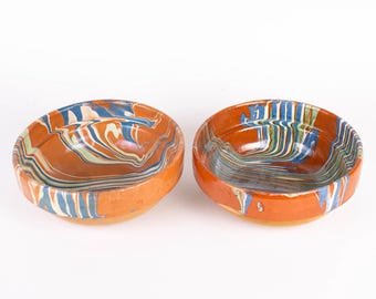Scallop Design Bowls | Vintage Transylvanian Pottery | Two Traditional Plates Featuring Marine Life | c1950s