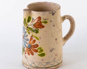 Antique Transylvanian Jug | Traditional Earthenware Tankard | Ceramic Folk Art Pitcher | c1930